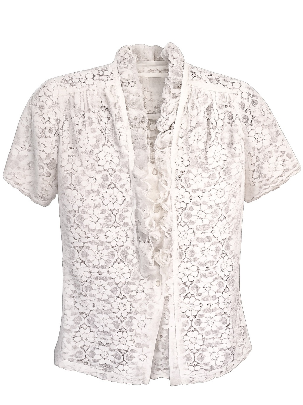 Vintage Lace Ruffle Front Women's Blouse - White